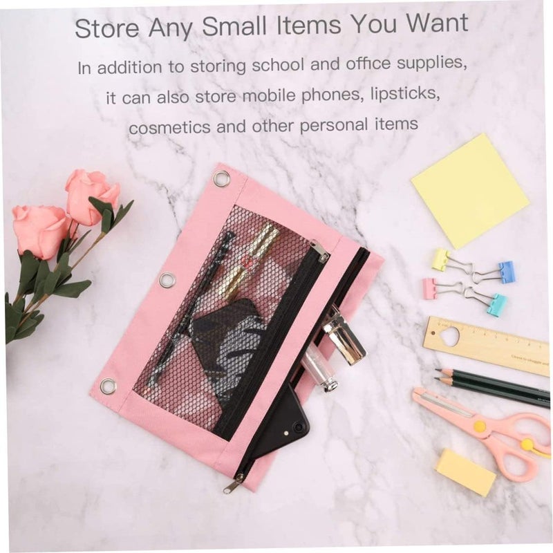 woobles Binder Pouches, 2pcs Binder Pencil Bags with Zipper, Dual Pocket Pencil Case Bag with Mesh Window, Pencils Storage Container for Office School Supplies(Blue+Pink) - Image 3